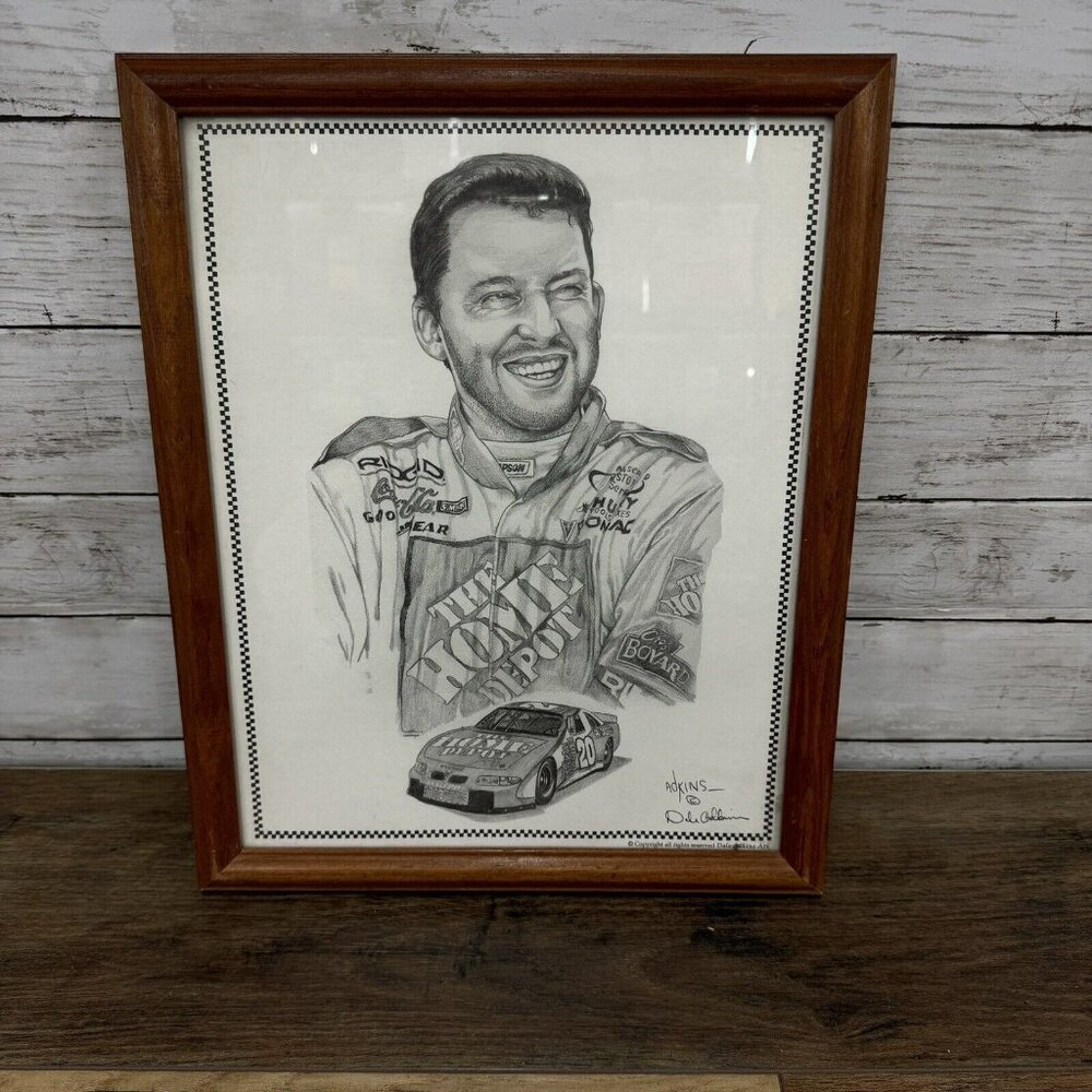 Tony Stewart #20 NASCAR Sketch Framed Dale Adkins Print Home Depot